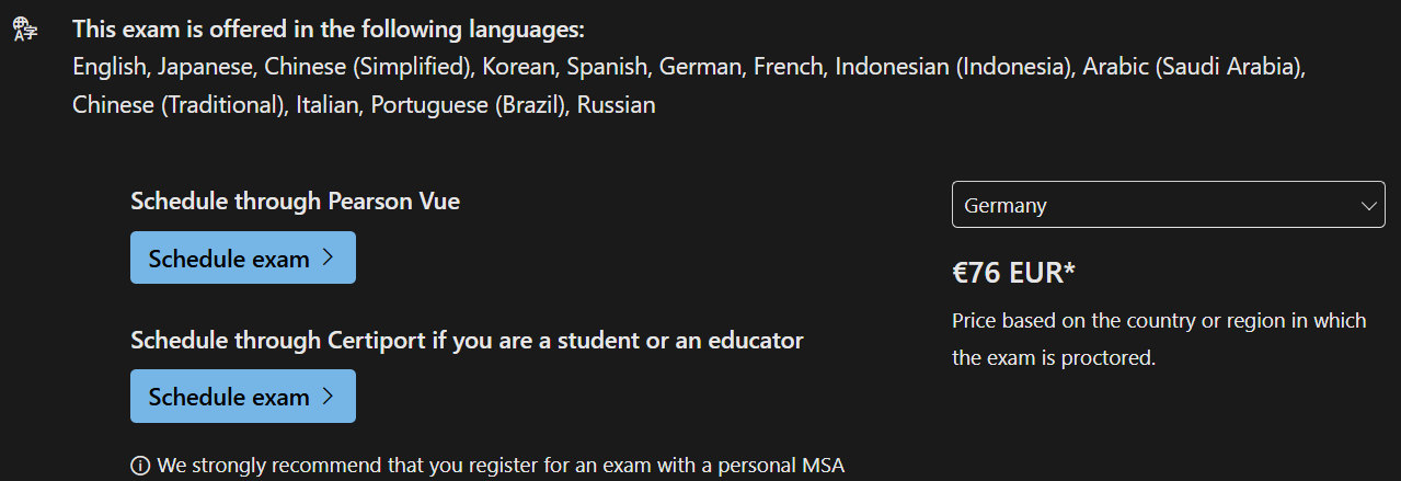 Pearson Vue screenshot