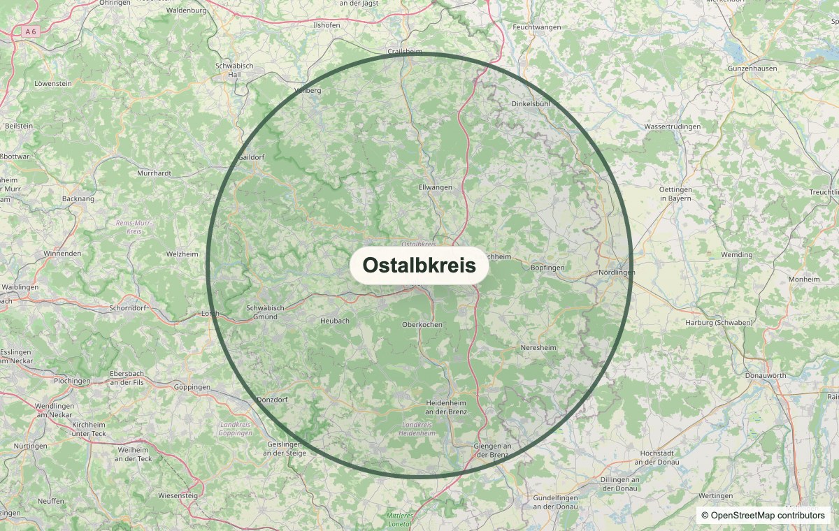 Karte des Ostalbkreises mit grob markiertem Einsatzgebiet.